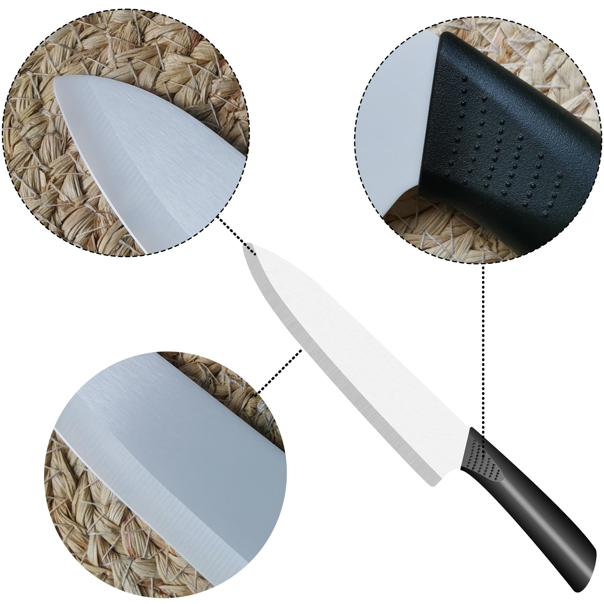 Rynal Ceramic Knife Chef Knife Meats Fruits Vegetables Knife - Sharp Ceramic Kitchen Knife with Sheath Cover - 8 Inch Black