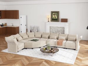 llappuil 173" l shaped sectional sofa corner modular couches with 2 diamond ottoman, 8 seats chenille sectional couch with adjustable armrest backrest, khaki