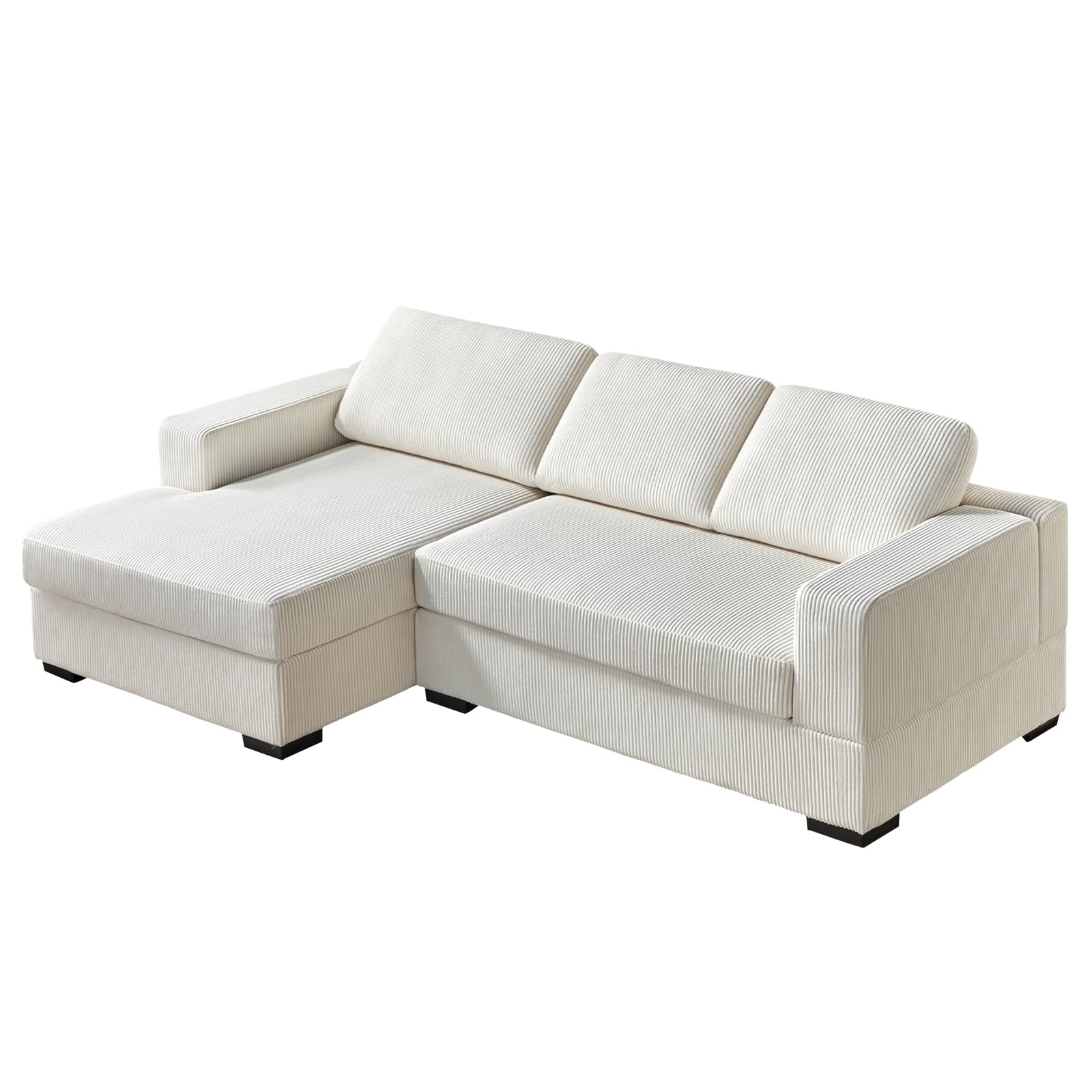 AMERLIFE 96 Inch Oversized Sectional Sofa, Modern Couch with Chaise, Comfy Sofa Couch with Left Chaise, White Corduroy Sofa