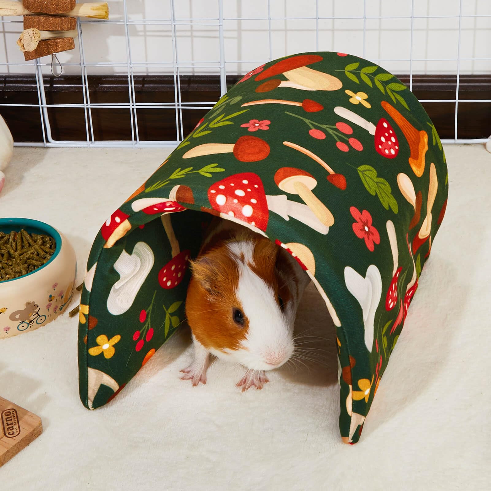 Bienbee Guinea Pig Tunnel, Guinea Pig Hideout, Washable Rabbit Tunnel and Bunny House, Rabbit Toys in Cages for Guinea Pig Bunny Rabbit Small Animal Green Mushroom