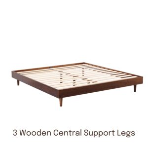 NTC Fly Wooden Bed Frame Without Headboard, Crafted from Walnut, Rubber Wood with Silent Slats and Wood Central Supports, 1000 Lb Capacity, Effortless Assembly, Queen - Dark Walnut