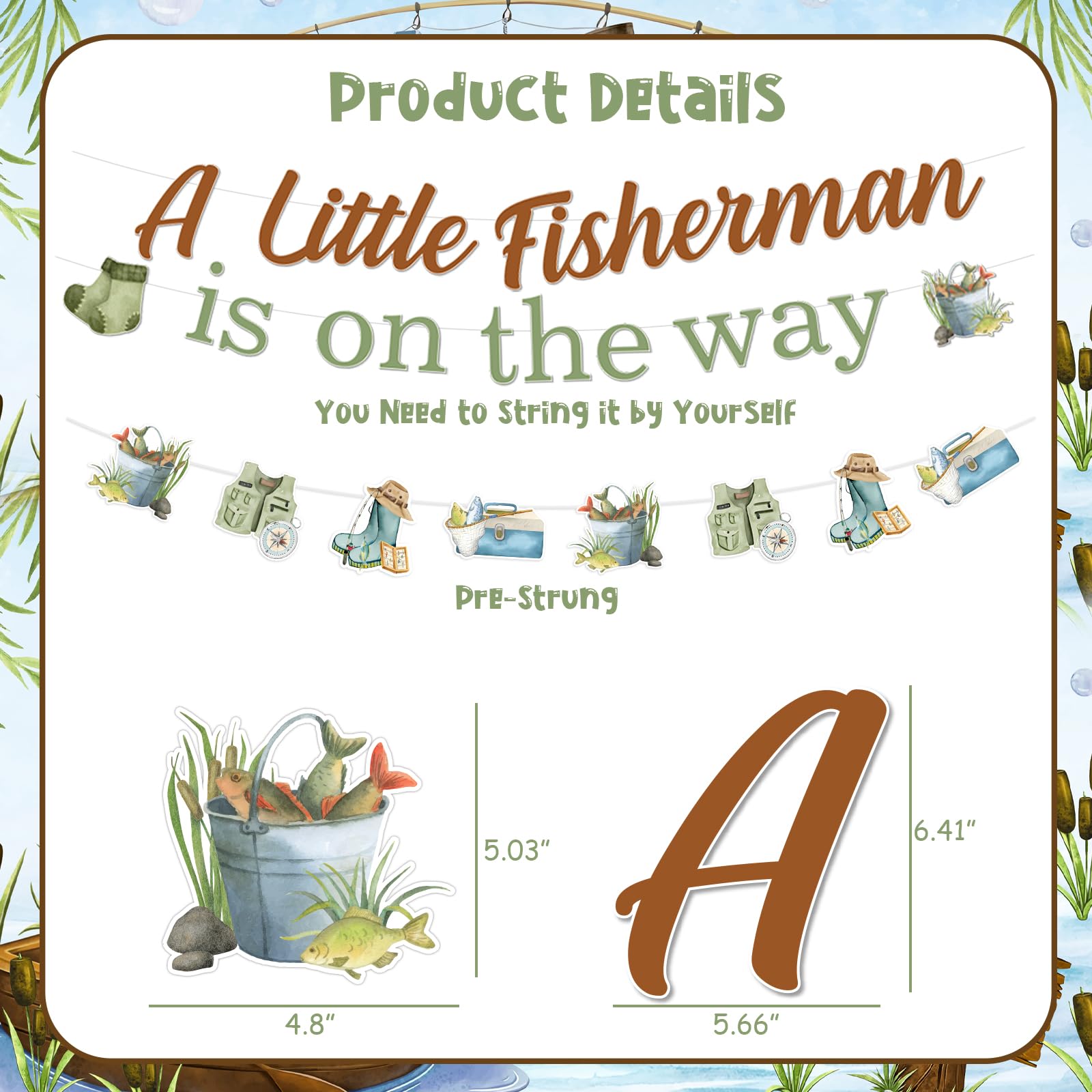 kreat4joy Fishing Baby Shower Decorations for Boy, Gone Fishing Baby Shower Decorations, A Little Fisherman Is on the Way Banner Cake Cupcake Toppers Blue Green Brown Balloons for Fish Baby Shower