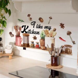 Kitchenware Utensil Shelf Wall Stickers, sacinora I Love My Kitchen DIY Wall Decals Removable Vinyl Peel and Stick for Kitchen Dining Restaurant Baking Room Bar Home Decor