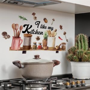 Kitchenware Utensil Shelf Wall Stickers, sacinora I Love My Kitchen DIY Wall Decals Removable Vinyl Peel and Stick for Kitchen Dining Restaurant Baking Room Bar Home Decor