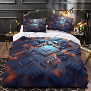 EVMILA Chips for Teens and Adults Quilt Cover Comforter Covers 3D Print Circuit Board Duvet Cover with Pillow Cases with Zipper Closure Soft Microfiber Bedding Set 3 Pieces Queen（228x228cm）