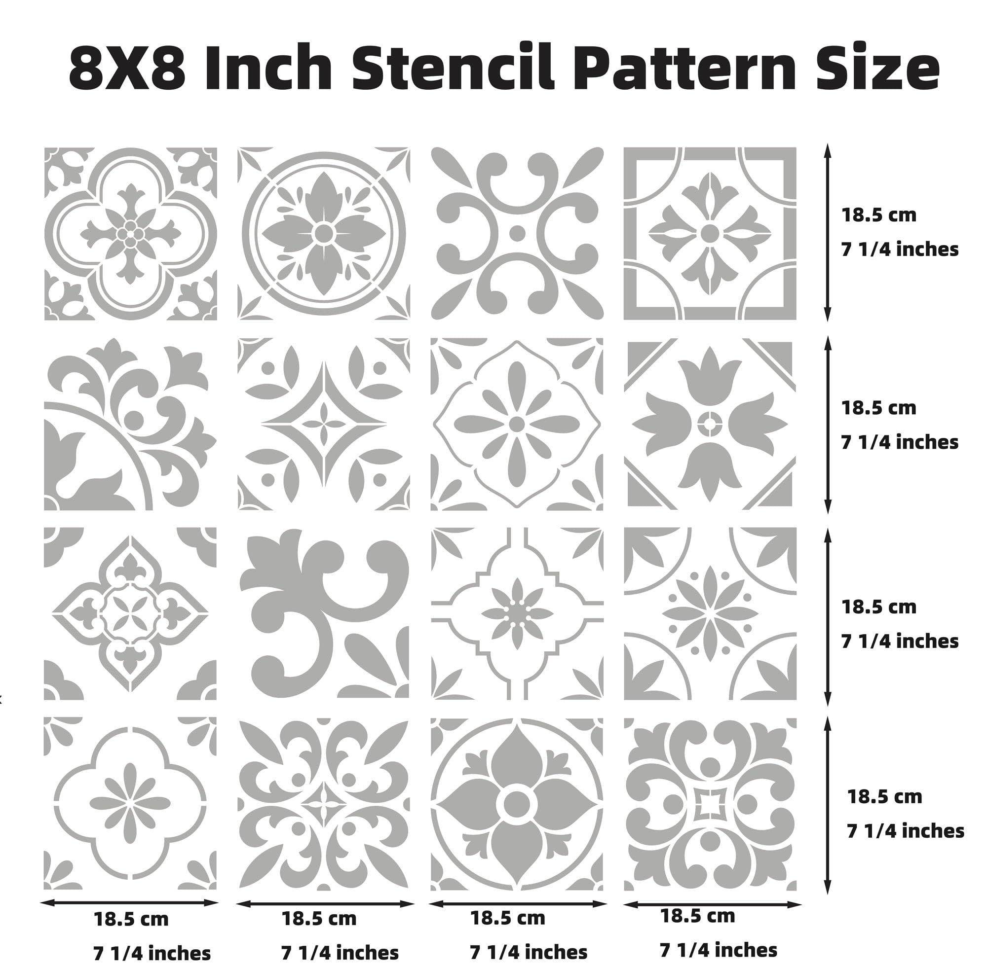 16-Pack Spanish Tile Stencil Set (8X8 Inch) Authentic Patterns for Floor and Wall, Reusable Tile Stencils for Painting on Floors, Furniture, and Canvas, DIY Spanish Talavera Home Décor