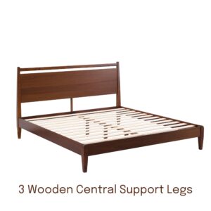 NTC Adept Wooden Bed Frame with Headboard, Crafted from Walnut, Rubber Wood with Silent Slats and Wood Central Supports, 1000 Lb Capacity, Effortless Assembly, Queen - Dark Walnut