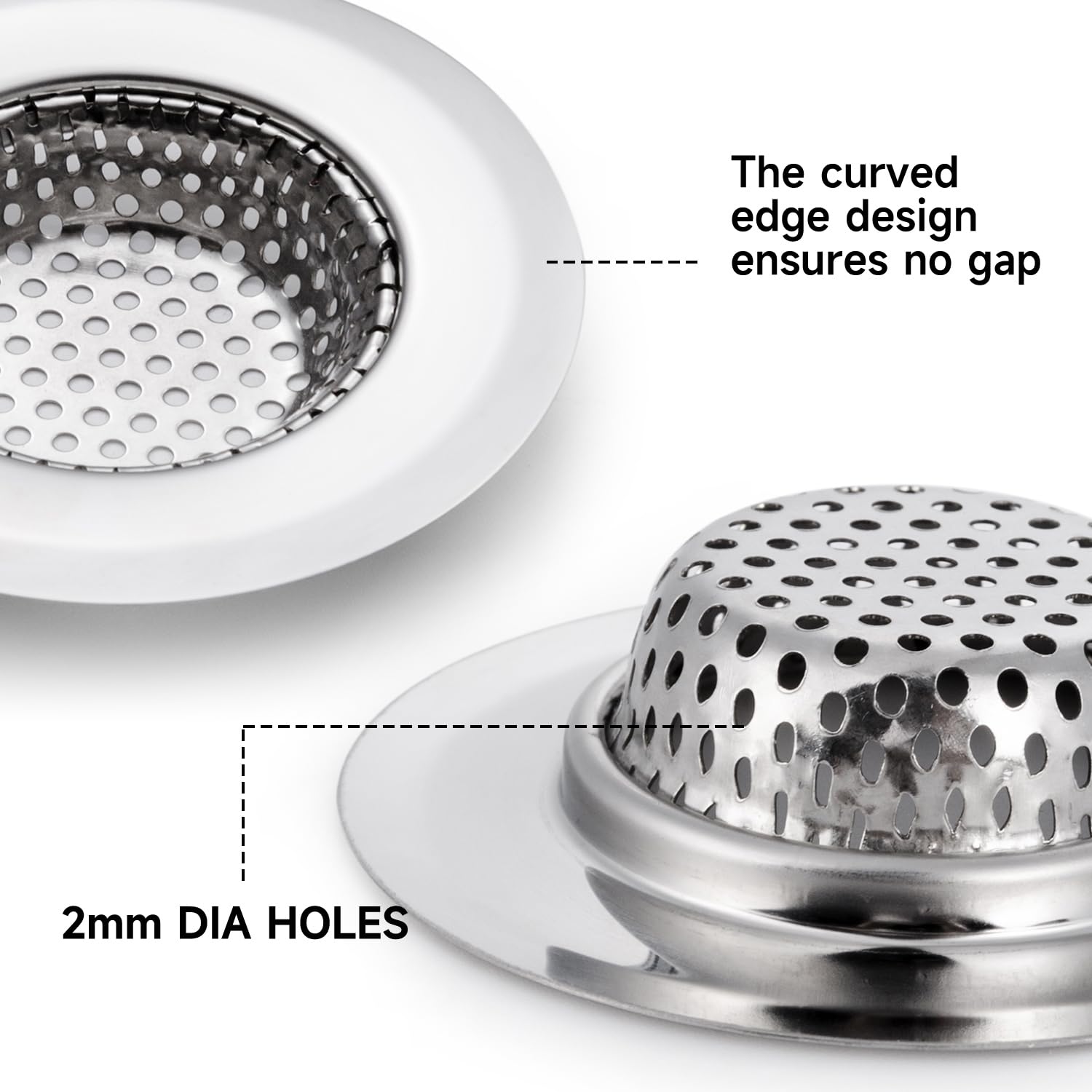 CORNERJOY 2PCS Bathtub Drain Strainer Cover - 2.84 inch Stainless Steel Shower Drain Hair Catcher