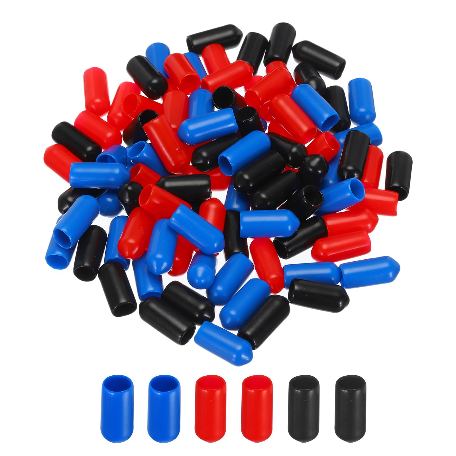 uxcell 90pcs Rubber End Caps 7.5mm ID Vinyl PVC Round Tube Bolt Cap Cover Screw Thread Protectors, Black Red Blue