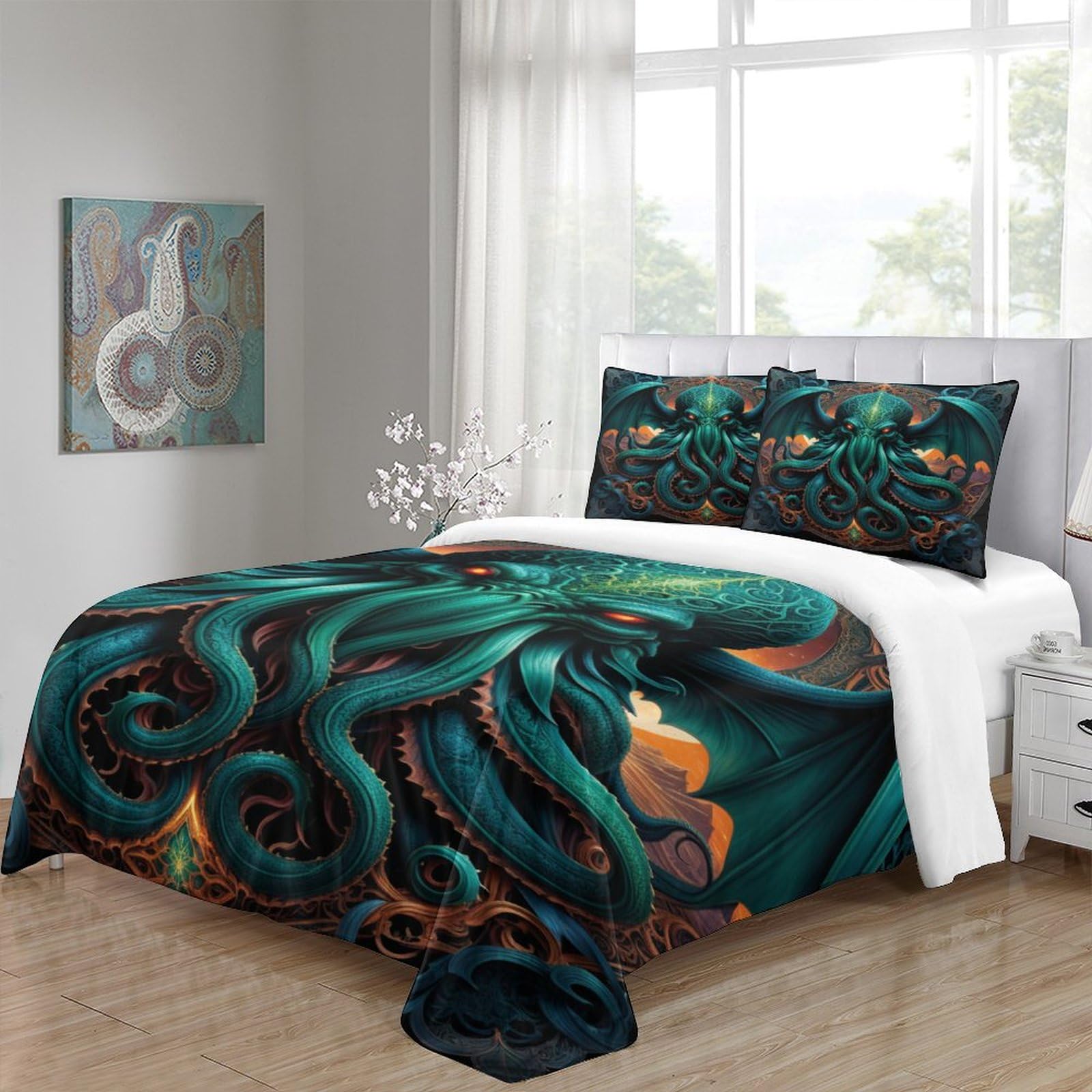 EVMILA Cthulhu 3D Print The Art of Horror Comforter Covers for Teens and Adults Duvet Cover Quilt Cover Soft Microfiber Bedding Set with Zipper Closure with Pillow Cases 3 Pieces Queen（228x228cm）