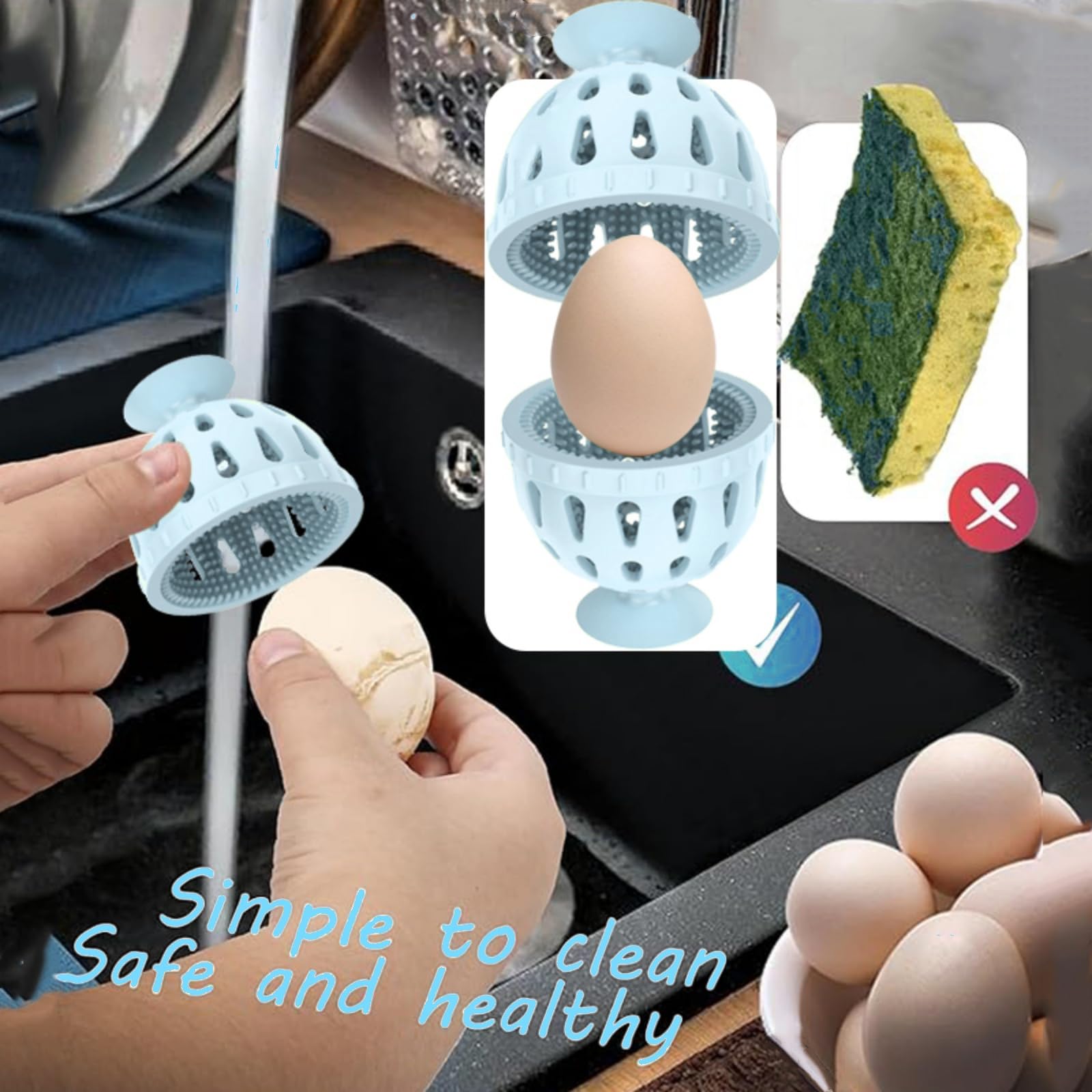 Egg Washer for Fresh Eggs, Silicone Egg Cleaner for Fresh Eggs, Reusable Egg Scrubber for Fresh Eggs, Multifunctional Vegetable/Egg Brush, Simple and Convenient, Easy to Clean(2 Pack, Brown)