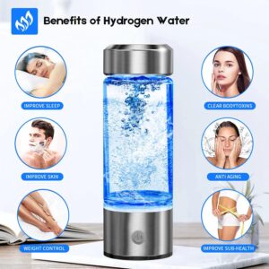 Hydrogen Water Bottle, Portable Hydrogen Water Ionizer Machine, Hydrogen Water Generator, Rechargeable Hydrogen Rich Water Glass Health Cup for Home Travel（Silver）