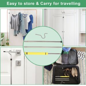 Frebuta Clothes Hook Pole Long Handle,51 Inch Closet Reacher Pole with Stainless Steel Tube S Hooks Hangs High for Lightweight Easy Storage Closet Rod with Shelf Pole Sturdy Ceiling Pole Closet Rod