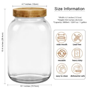 YoenKtss 2 pack 1 Gallon Glass Jars with Airtight Lid, Wide Mouth Mason Jars with Wood Lid, 128 oz Large Glass Jars for Kitchen to Store Flour, Rice, Beans, Grains, Oats, Pasta, Sugar, Cookies