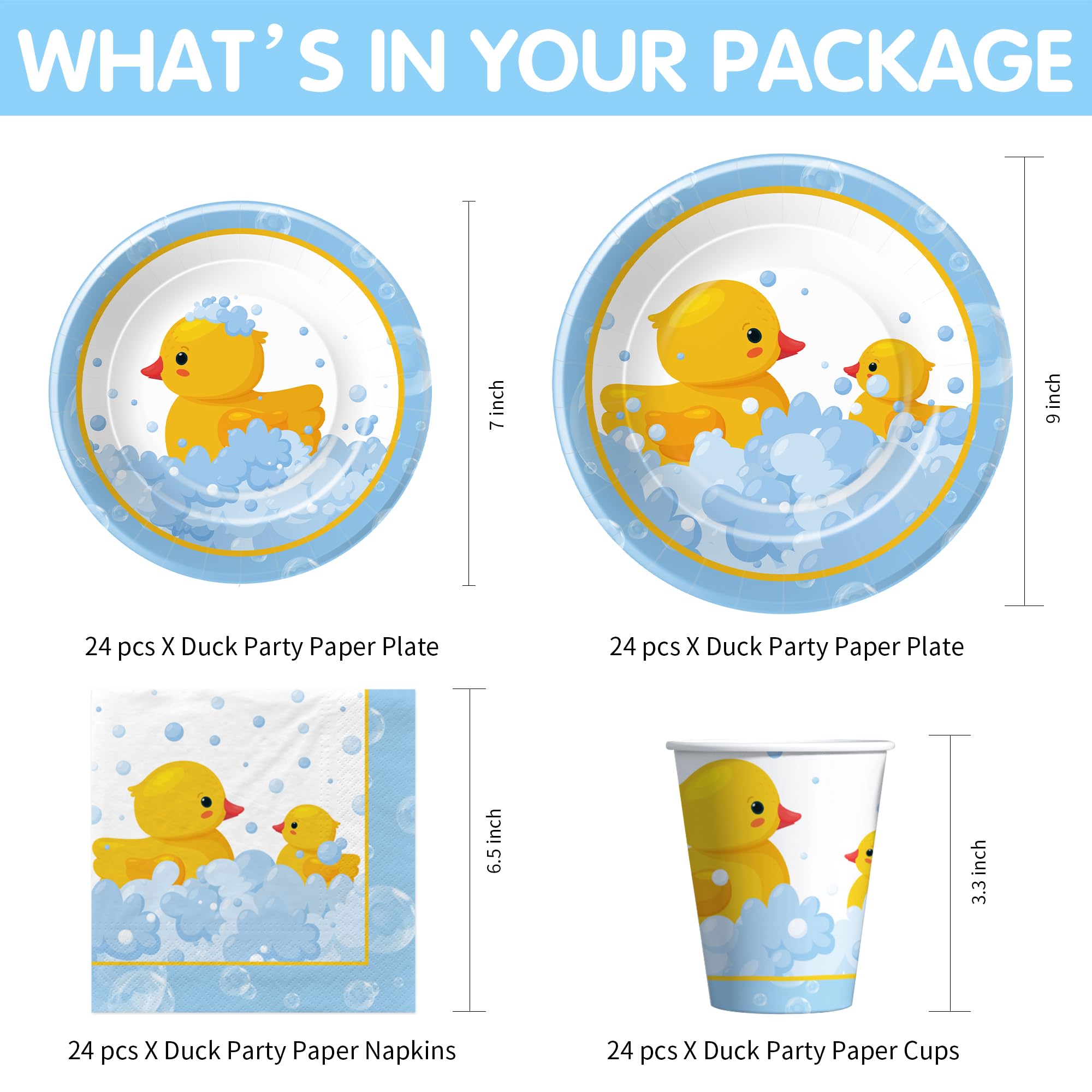 APOWBLS Rubber Duck Party Decorations Tableware - Duck Party Supplies, Plate, Cup, Napkin, Tablecloth, Cutlery, Bubble Bath Rubber Duck Theme Birthday Baby Shower Decorations Dinnerware | Serve 24