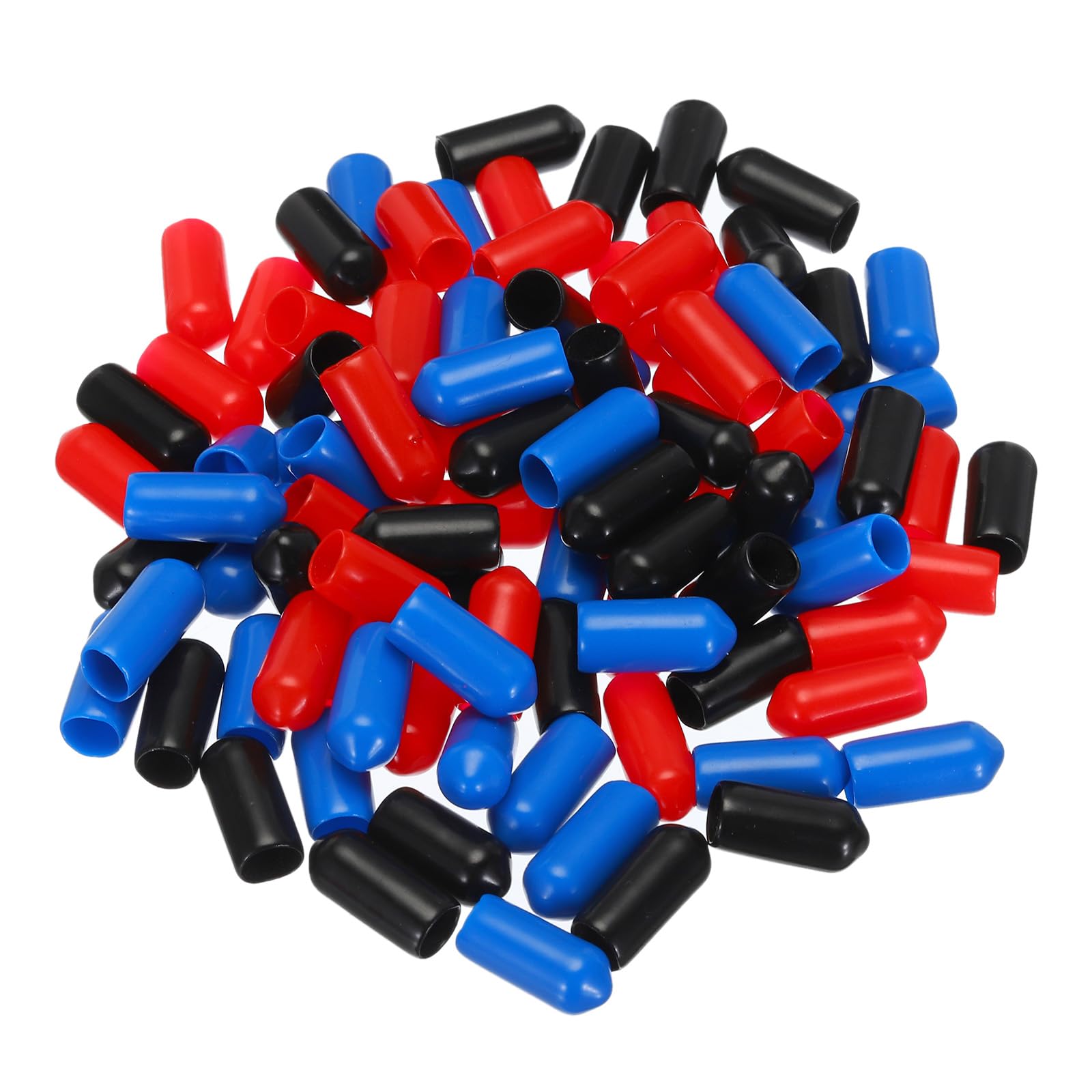 uxcell 90pcs Rubber End Caps 7.5mm ID Vinyl PVC Round Tube Bolt Cap Cover Screw Thread Protectors, Black Red Blue