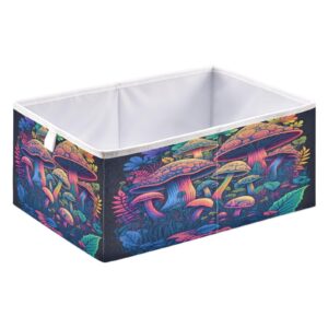 TecEr Mushrooms Pattern Foldable Fabric Cloth Strong Sturdy Storage Cube Basket Bins Organizer with Handles, For Home Shelf Closet And Toys Storage 11x11x11in