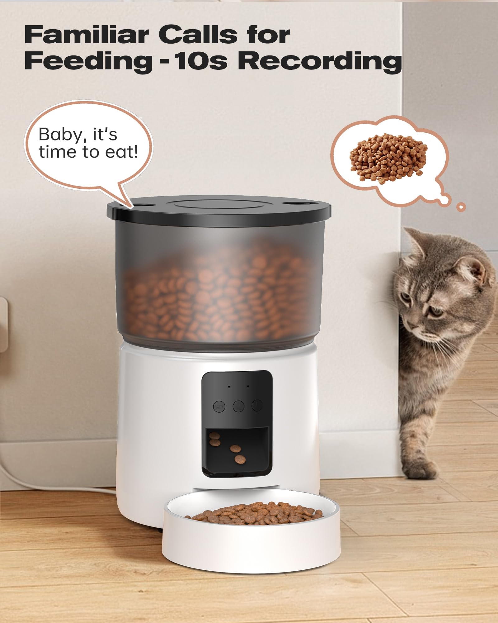 Automatic Cat Feeder: 2.4G/5G Cat Food Dispenser - Cat Feeder with 1-10 Meals - WiFi Cat Feeder Automatic - APP Control - Cat Automatic Feeders - Auto Cat Feeder - 3L Pet Feeder - BEMOONY White