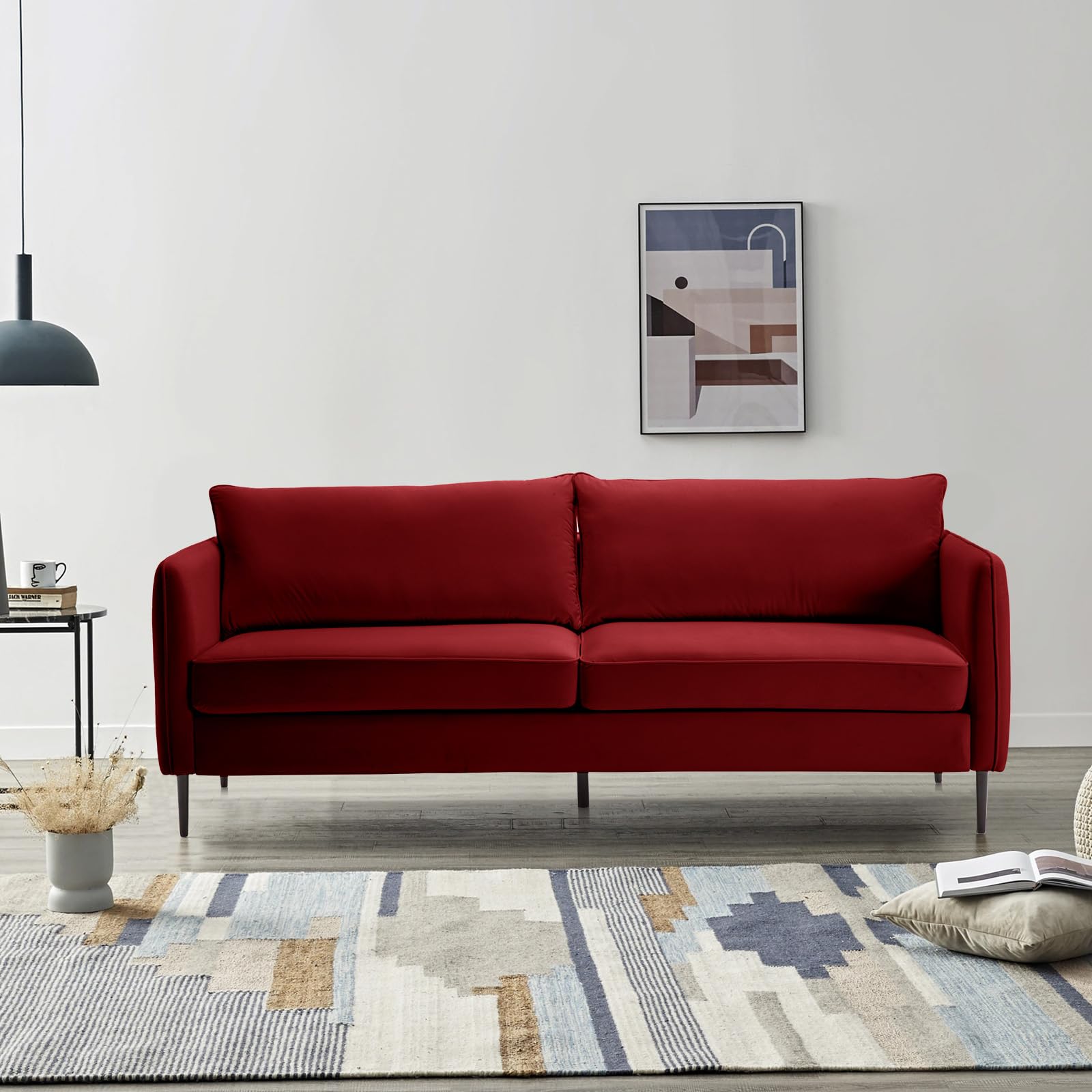 SZLIZCCC Velvet Accent Sofas 85" in,Modern Tufted Loveseat Sofas ArmCouch, Comfy Upholstered Armchair, Velvet Accent Sofas for Bedroom Living Room (85" Sofa Wine Red)