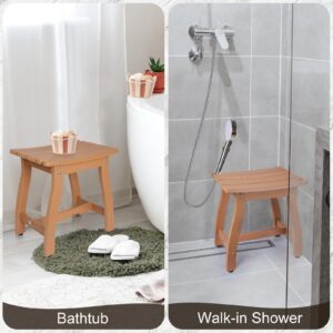 SUEH DESIGN Shower Bench, HIPS Shower Chair Waterproof Shower Stool for Inside Shower Spa, Shower Seat for Adults Elderly Indoor Outdoor, Teak