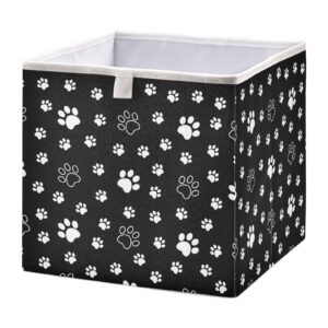 ruhho white-paw-print-black foldable storage cubes baskets with handles, fabric storage bins, clothes toys storage box for nursery closet shelves organizer