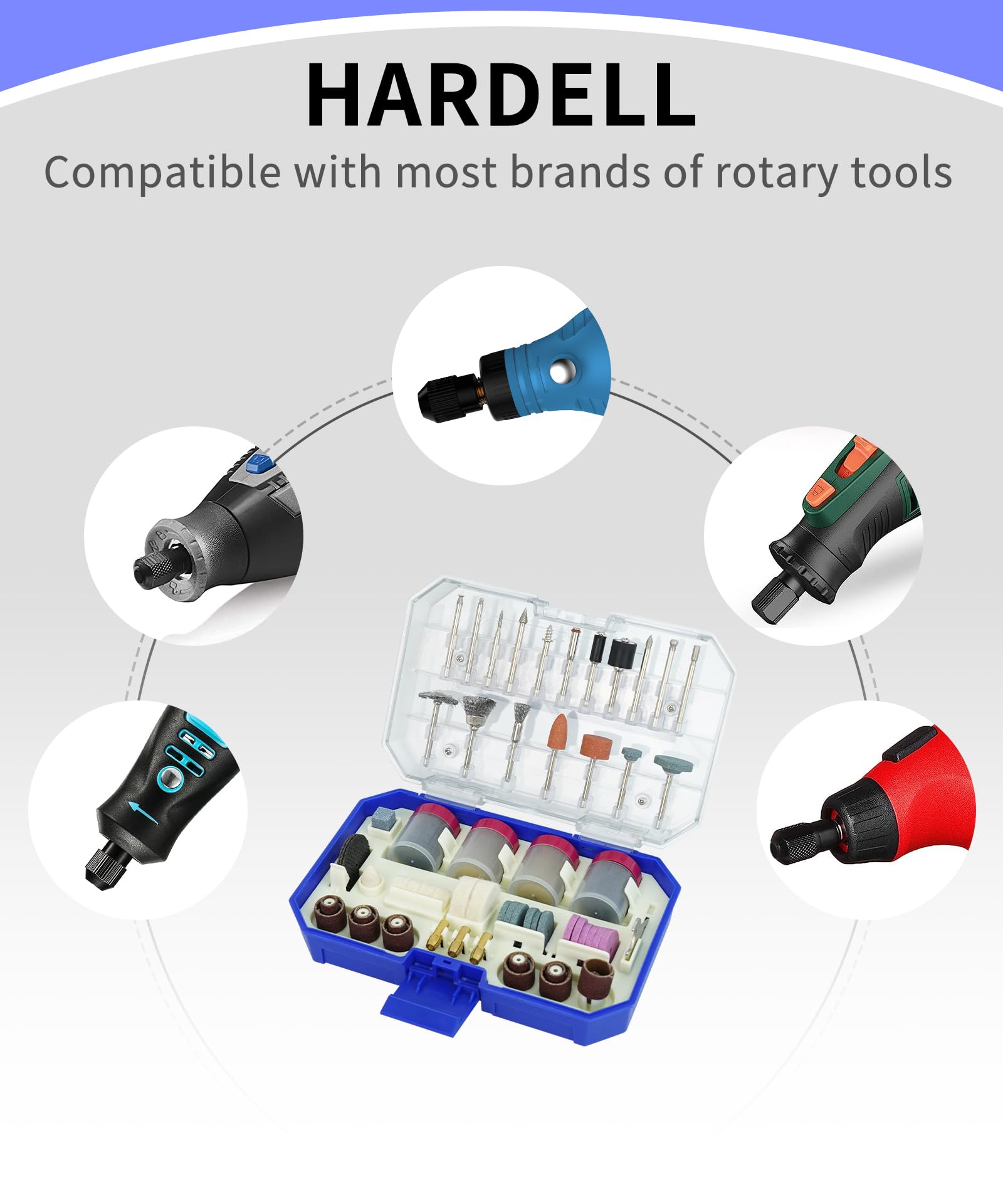 HARDELL Rotary Tool Accessories, 227pcs Power Rotary Tool Accessories Kit, 1/8"(3.2mm) Diameter Shanks, Universal Fitment for Easy Cutting, Polishing, Sanding, Carving, Grinding, Engraving