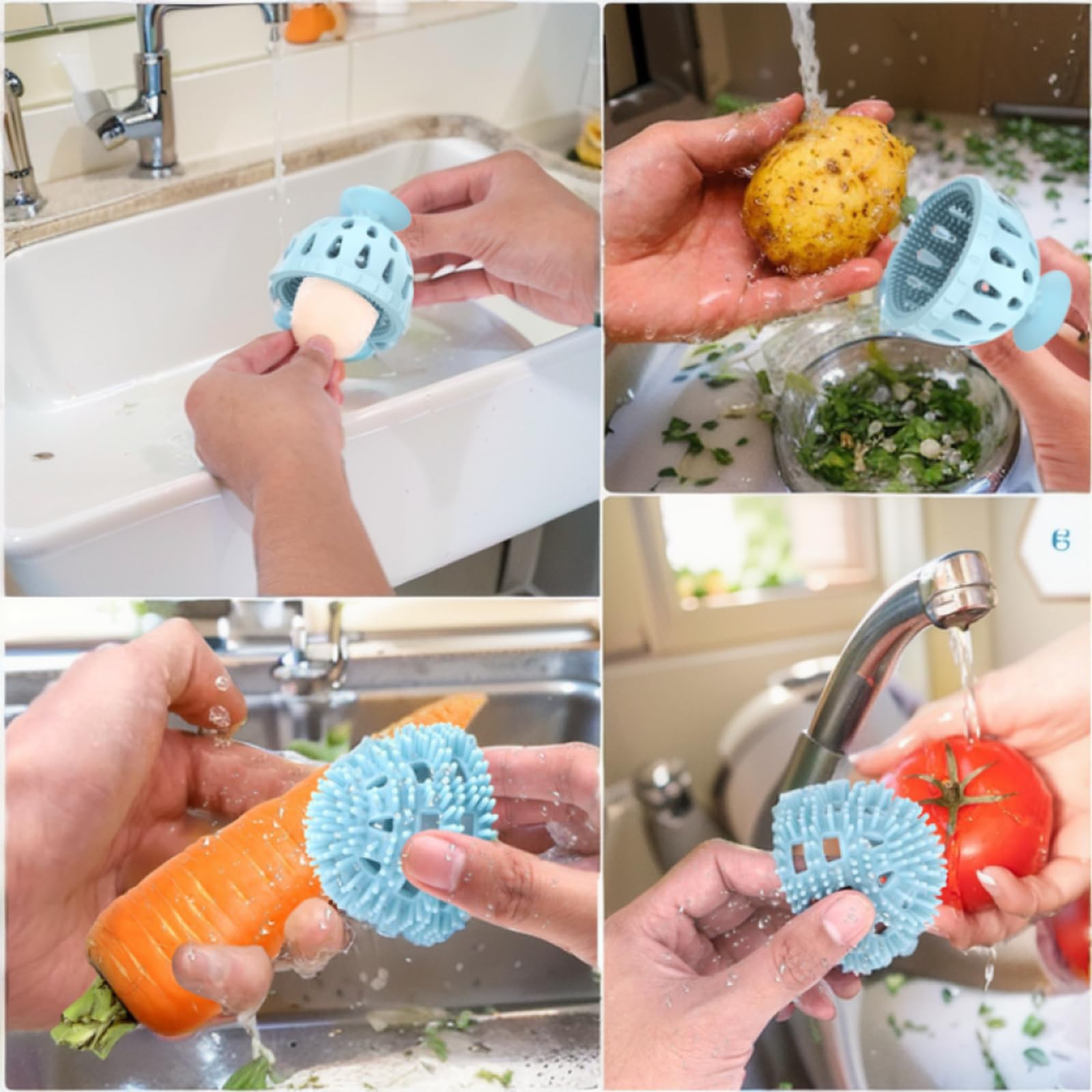 Egg Washer for Fresh Eggs, Silicone Egg Cleaner for Fresh Eggs, Reusable Egg Scrubber for Fresh Eggs, Multifunctional Vegetable/Egg Brush, Simple and Convenient, Easy to Clean(2 Pack, Brown)