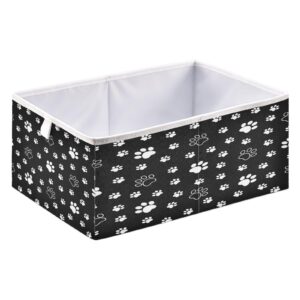 Ruhho White-paw-print-black Foldable Storage Cubes Baskets with Handles, Fabric Storage Bins, Clothes Toys Storage Box for Nursery Closet Shelves Organizer