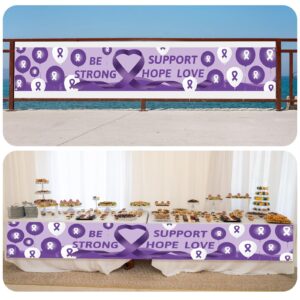 WANDIC 9.84 * 1.64ft Purple Ribbon Pattern Large Banner, 1PC Long Banner Outdoor Hanging Sign Backdrop Decor for Lupus Alzheimer's Pancreatic Cancer Awareness