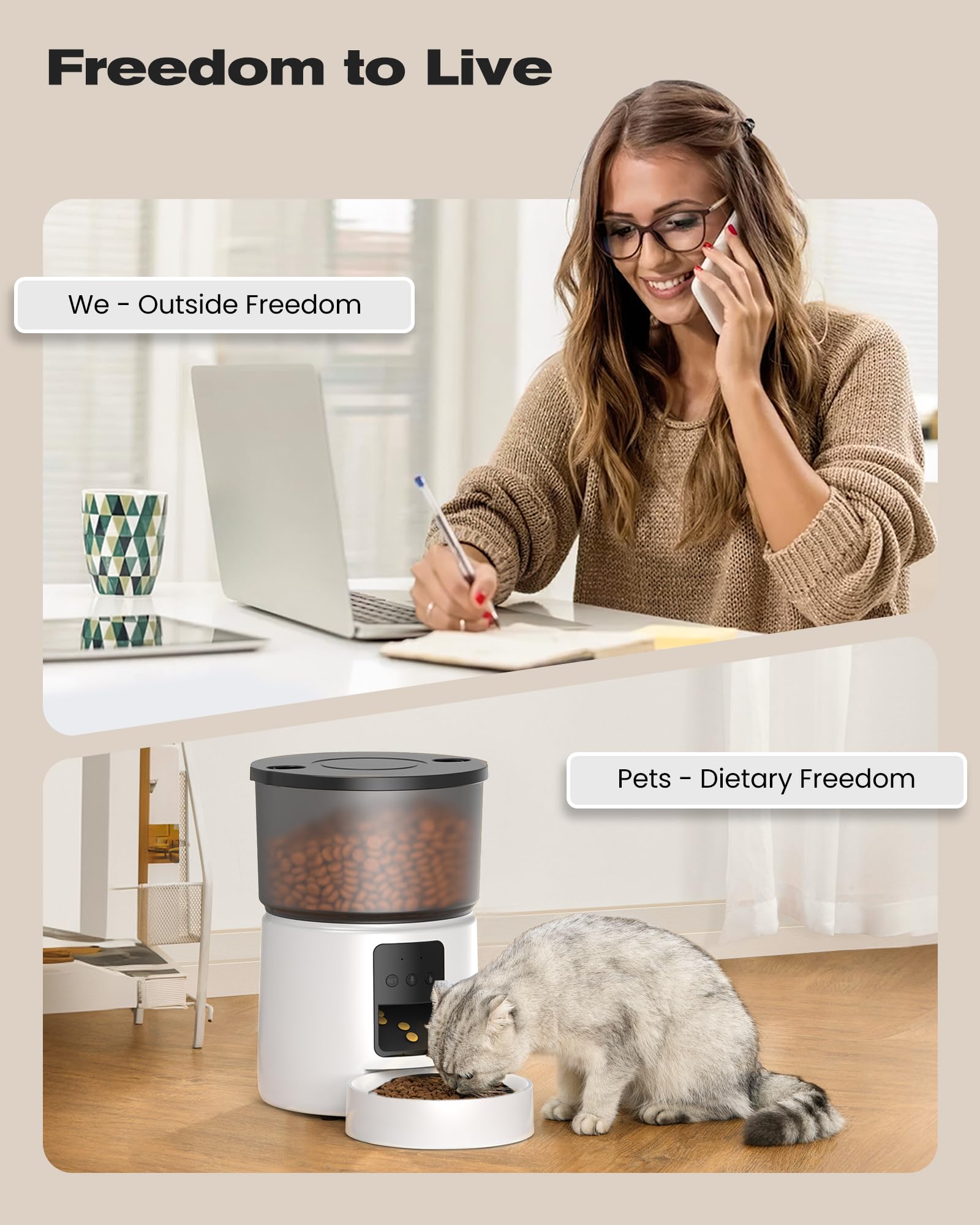 Automatic Cat Feeder: 2.4G/5G Cat Food Dispenser - Cat Feeder with 1-10 Meals - WiFi Cat Feeder Automatic - APP Control - Cat Automatic Feeders - Auto Cat Feeder - 3L Pet Feeder - BEMOONY White