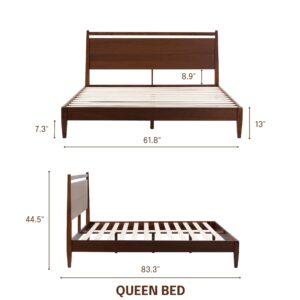 NTC Adept Wooden Bed Frame with Headboard, Crafted from Walnut, Rubber Wood with Silent Slats and Wood Central Supports, 1000 Lb Capacity, Effortless Assembly, Queen - Dark Walnut