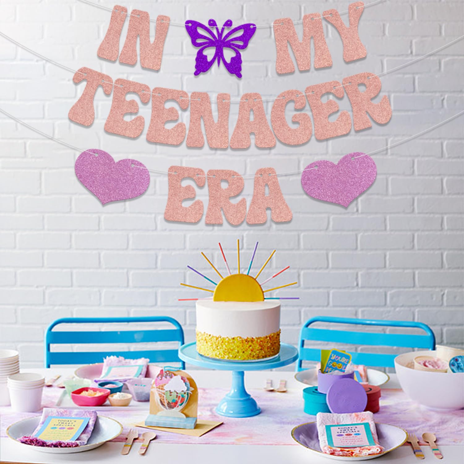 in My Teenager Era Banner,OMG UR a Teenager 13th Birthday Party Decorations,Butterfly Theme Girls 13th Birthday Party Decor,Happy 13th Birthday Anniversary Party Supplies Rose Gold Purple Red