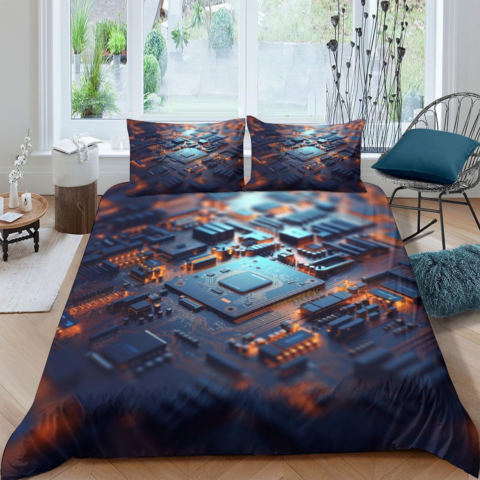 EVMILA Chips for Teens and Adults Quilt Cover Comforter Covers 3D Print Circuit Board Duvet Cover with Pillow Cases with Zipper Closure Soft Microfiber Bedding Set 3 Pieces Queen（228x228cm）