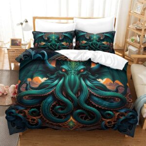 EVMILA Cthulhu 3D Print The Art of Horror Comforter Covers for Teens and Adults Duvet Cover Quilt Cover Soft Microfiber Bedding Set with Zipper Closure with Pillow Cases 3 Pieces Queen（228x228cm）