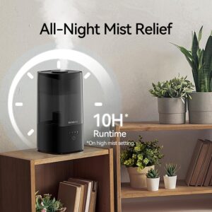 ROSEKM Cool Mist Humidifiers for Bedroom, 2.0L Small Humidifier for Baby and Plant, Last Up to 10H on Max Mist Setting, Auto Shut-Off, Auto-Off Indicator, 360° Nozzle (Black)