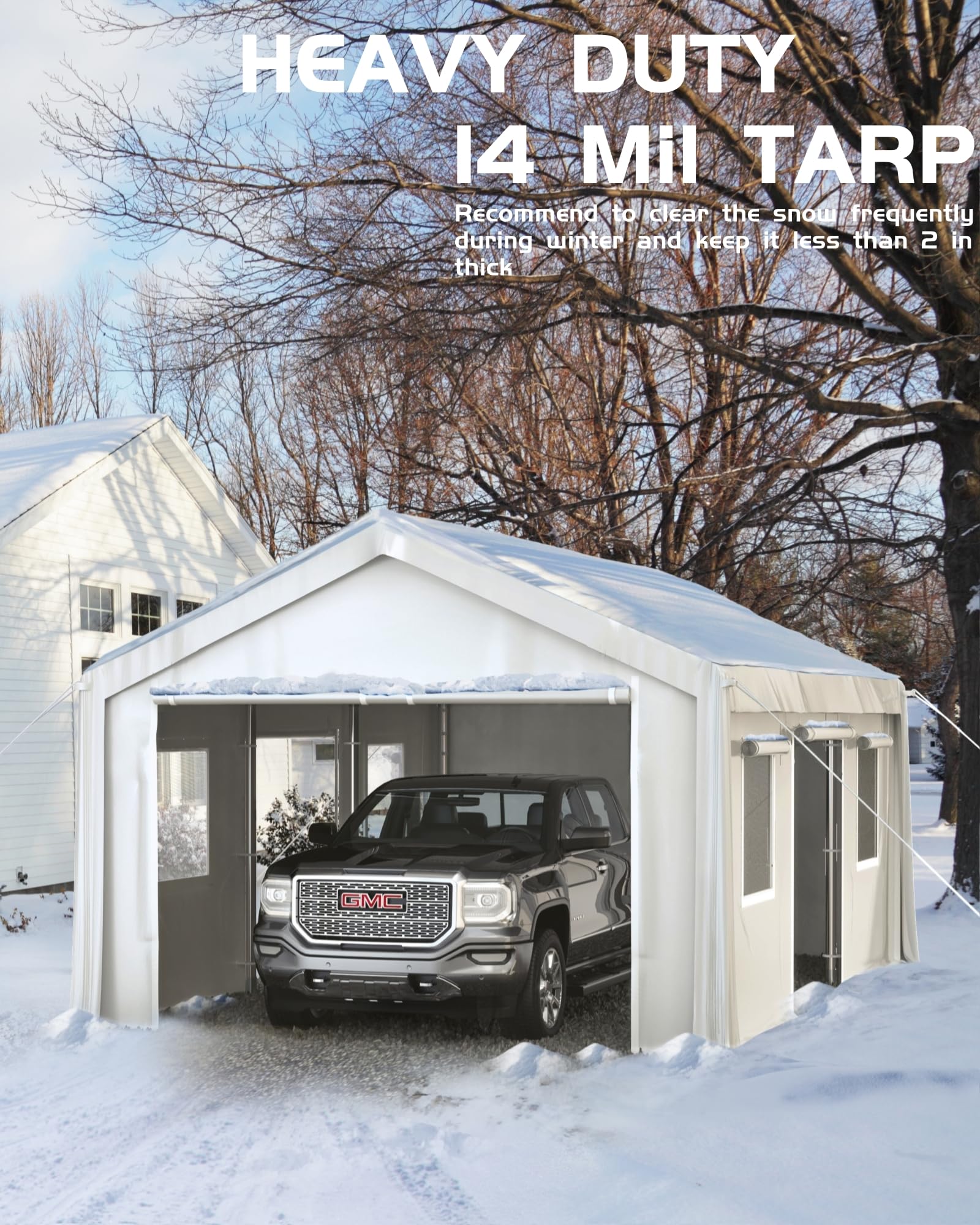 GAOMON 20'x13'x11' Carport Heavy Duty, 8 Reinforced Leg Poles & 14 mil PE Canopy, Outdoor Storage Shed with 4 Roll-up Doors and Ventilative Windows, Portable Garage for Pickup Truck, and Boat, White