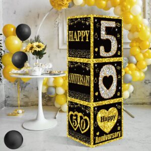 Zirtorei 3Pcs 50th Wedding Anniversary Decorations Boxes, Black Gold Happy 50 Anniversary Balloons Boxes Party Supplies, Fifty Year Old Marriage Anniversary Theme Cardboard Box