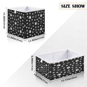 Ruhho White-paw-print-black Foldable Storage Cubes Baskets with Handles, Fabric Storage Bins, Clothes Toys Storage Box for Nursery Closet Shelves Organizer