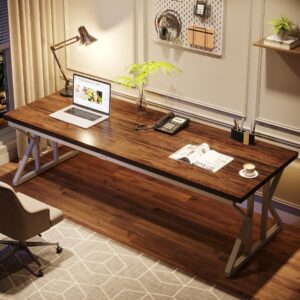 Tribesigns 78.7 Inches Long Computer Desk, Two Person Desk Large Executive Office Desk, Double Desk Study Writing Table for Home Office (Brown/White)