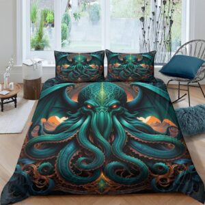 evmila cthulhu 3d print the art of horror comforter covers for teens and adults duvet cover quilt cover soft microfiber bedding set with zipper closure with pillow cases 3 pieces queen（228x228cm）