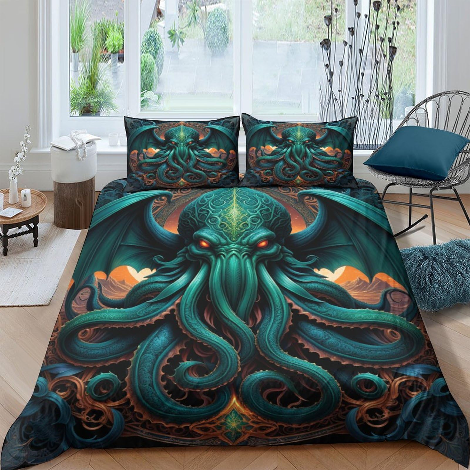 EVMILA Cthulhu 3D Print The Art of Horror Comforter Covers for Teens and Adults Duvet Cover Quilt Cover Soft Microfiber Bedding Set with Zipper Closure with Pillow Cases 3 Pieces Queen（228x228cm）