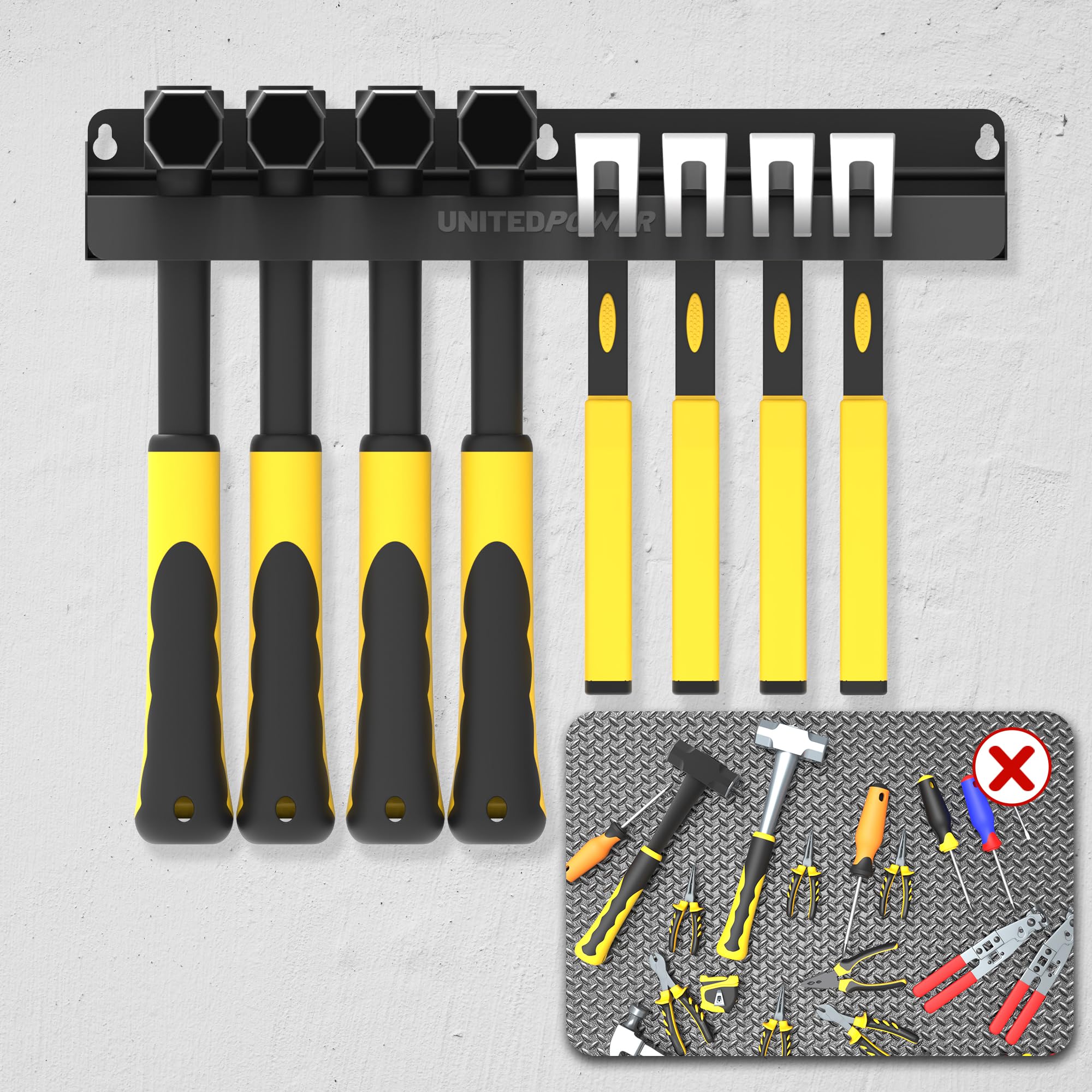 UNITEDPOWER Hammer Holder, Wall Mount Storage Rack Organizer for Workshop, Shed, Garage, Home, Fit Most of Hammer or Small Tools