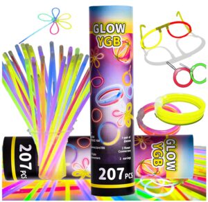 glow sticks 207pcs bulk party pack 8” glow in the dark sticks glow party supplies bracelets and glow eyeglasses and necklaces earrings favors for you... (207pcs)