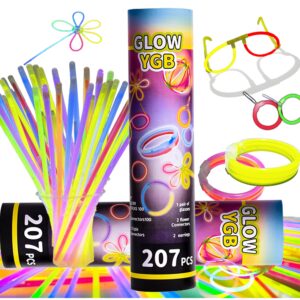 Glow Sticks 207Pcs Bulk Party Pack 8” Glow In The Dark Sticks Glow Party Supplies Bracelets And Glow Eyeglasses And Necklaces Earrings Favors For You... (207PCS)