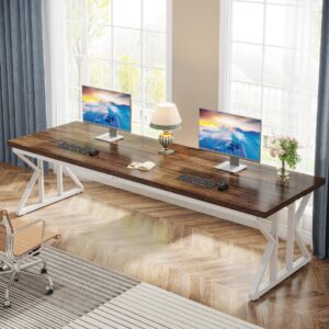 Tribesigns 78.7 Inches Long Computer Desk, Two Person Desk Large Executive Office Desk, Double Desk Study Writing Table for Home Office (Brown/White)