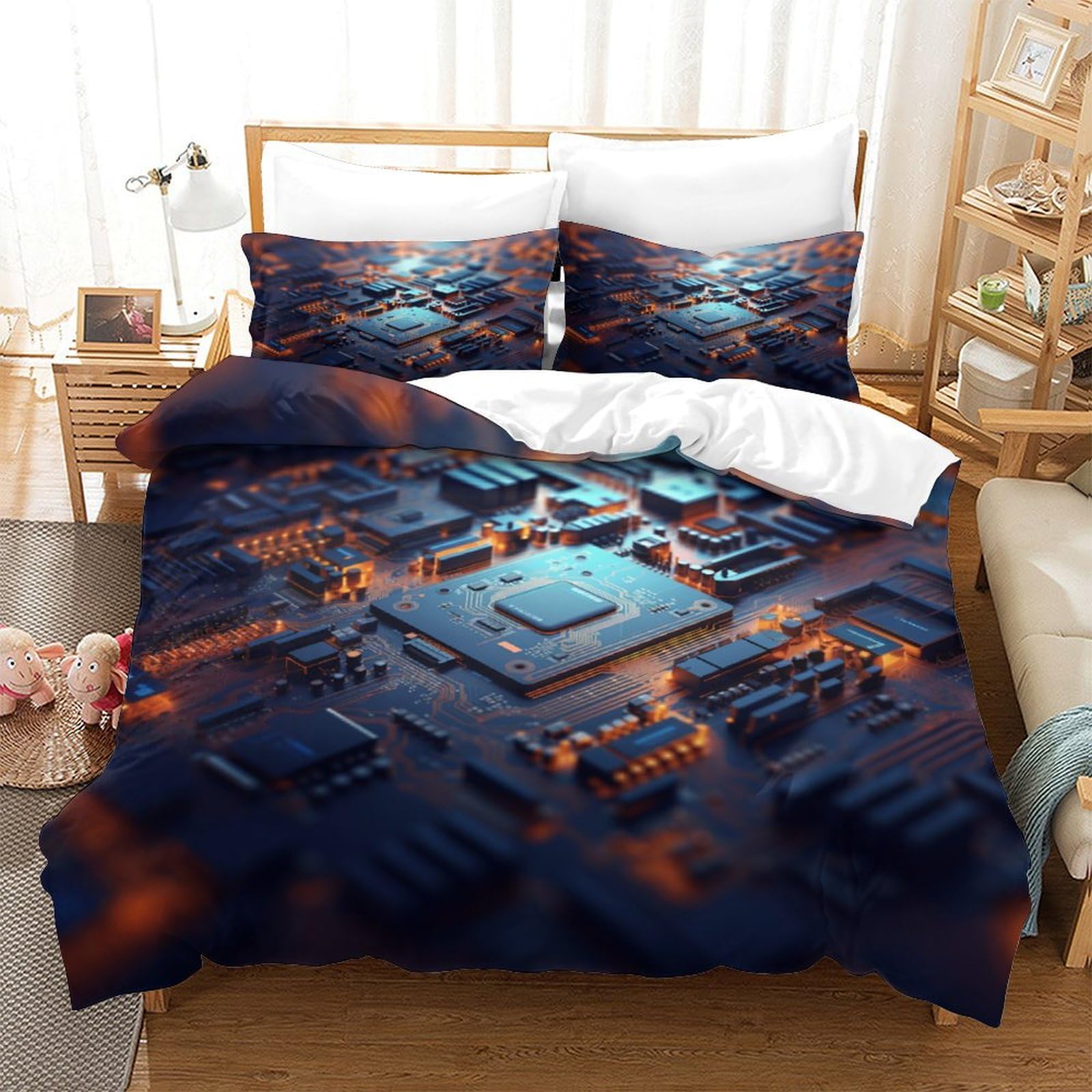 EVMILA Chips for Teens and Adults Quilt Cover Comforter Covers 3D Print Circuit Board Duvet Cover with Pillow Cases with Zipper Closure Soft Microfiber Bedding Set 3 Pieces Queen（228x228cm）