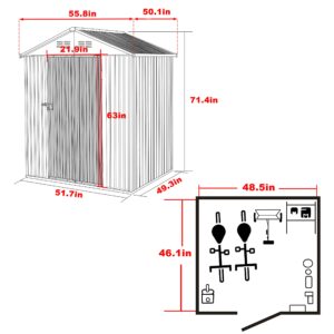 Yardenaler 4x4 FT Metal Outdoor Storage Shed, Garden Tool Shed Kit with Doors & Lock, Waterproof Patio Utility Tool Shed for Backyard and Garden, Gray