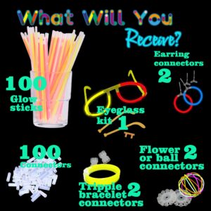 Glow Sticks 207Pcs Bulk Party Pack 8” Glow In The Dark Sticks Glow Party Supplies Bracelets And Glow Eyeglasses And Necklaces Earrings Favors For You... (207PCS)