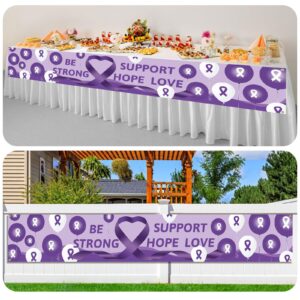 WANDIC 9.84 * 1.64ft Purple Ribbon Pattern Large Banner, 1PC Long Banner Outdoor Hanging Sign Backdrop Decor for Lupus Alzheimer's Pancreatic Cancer Awareness