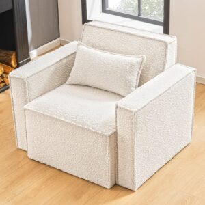 eluchang oversized accent chair,modern boucle sofa chair with strong wood frame,high supportive & soft sponges,comfy upholstered armchair reading chairs for living room apartment small spaces white